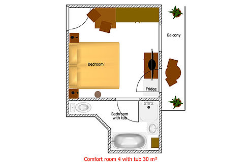 Komfortzimmer 4 mit Badewanne 2D
